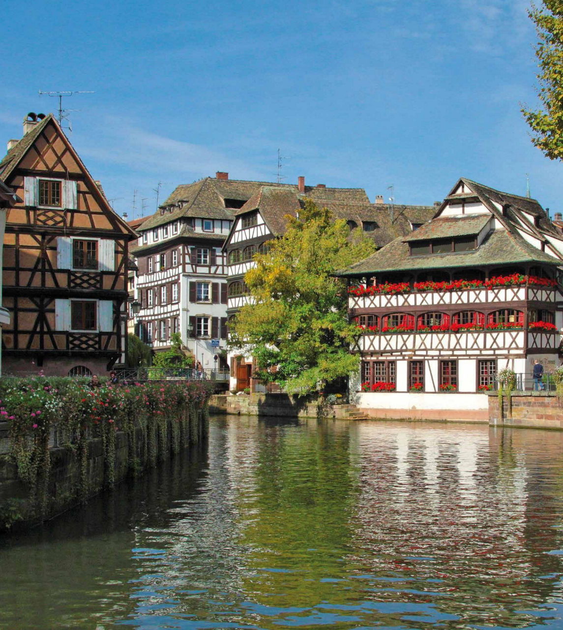 Altstäditsche Fachwerkhäuser an einem kleinen Fluss.