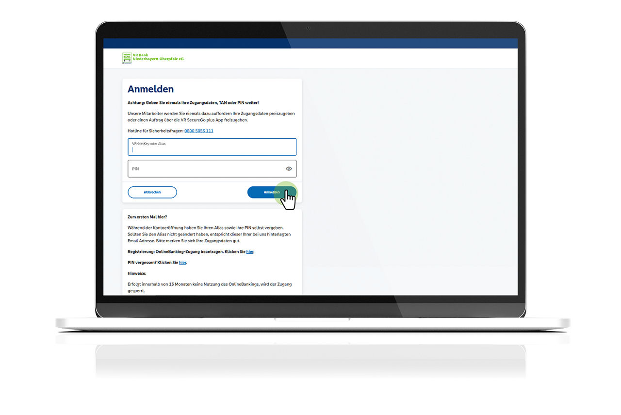 Im OnlineBanking einloggen