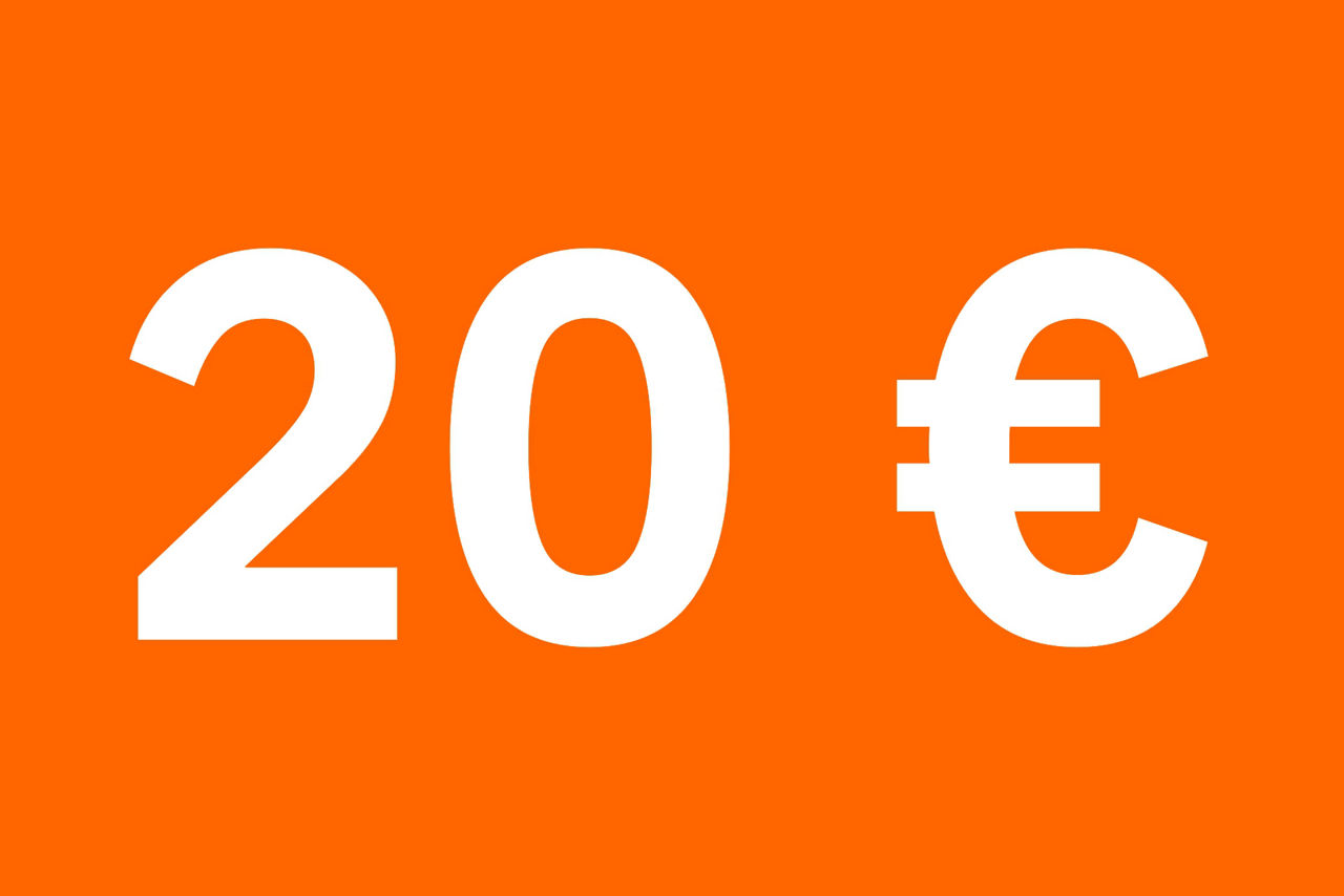 20 Euro auf orangefarbenen Hintergrund