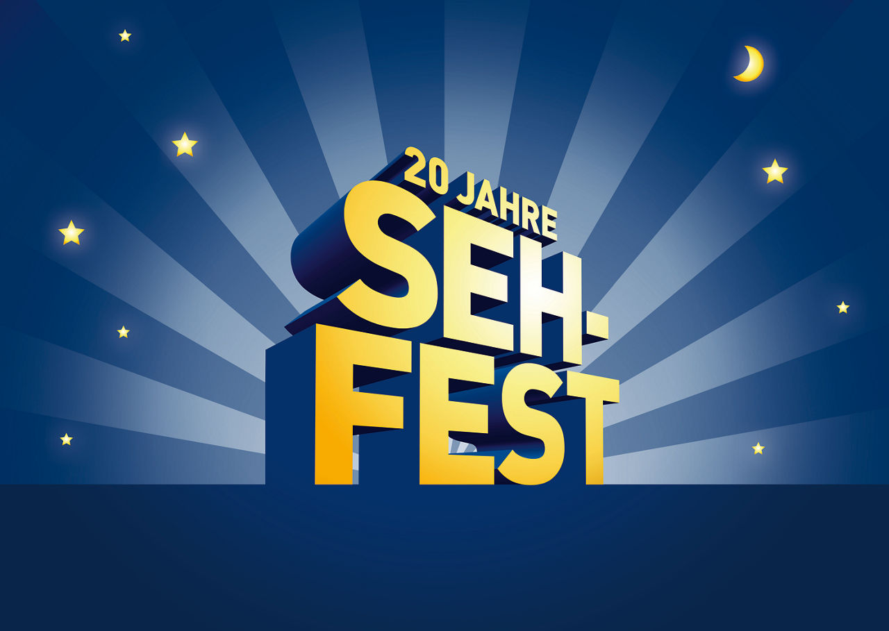 Schriftzug 20 Jahre Sehfest auf einem dunklen Hintergrund