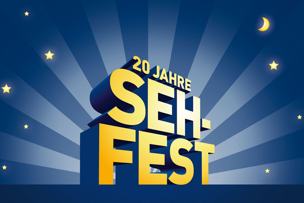 Schriftzug "20 Jahre Sehfest" auf einem dunklen Hintergrund