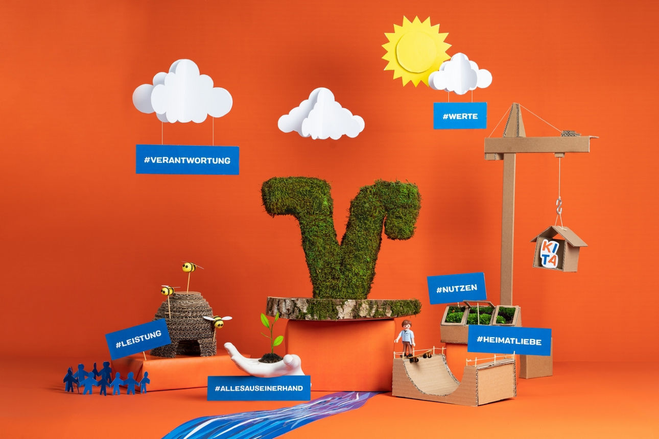 Grafik zum Thema Wir übernehmen Verantwortung für die Region mit Sonne und Wolke. Verantwortung, Werte.