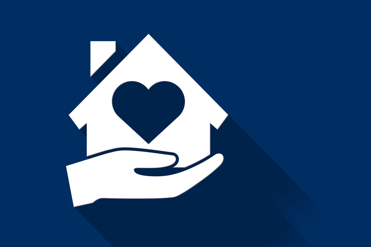 Grafik - eine Hand trägt ein Haus