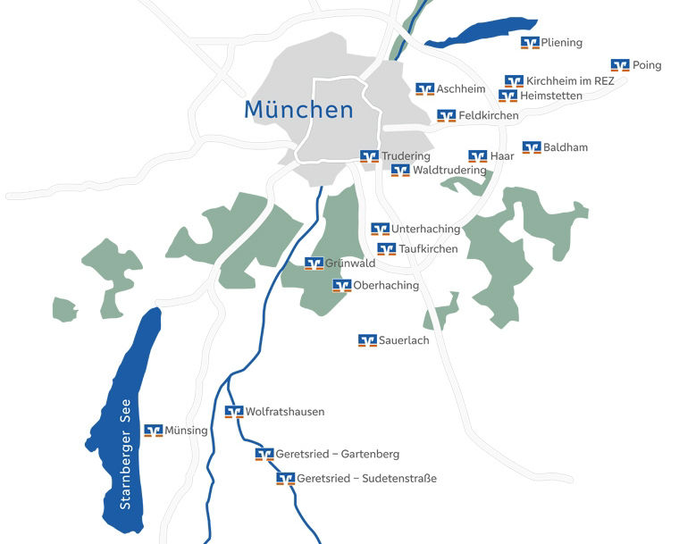 Übersichtskarte VR Bank München Land eG Geschäftsgebiet