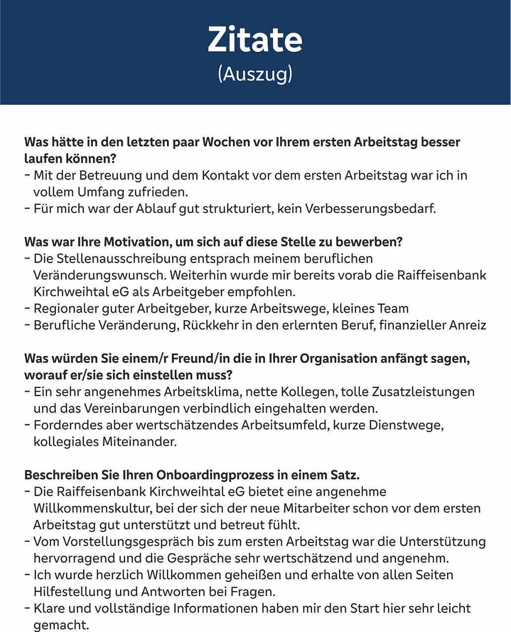 Eine Sammlung von Zitaten eines neuen Mitarbeiters der Raiffeisenbank Kirchweihthal