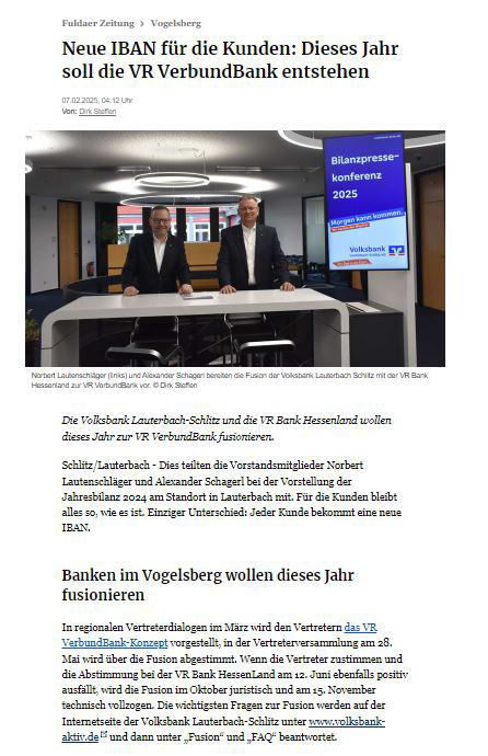 Bild der Zeitungsberichtes aus der Onlineausgabe der Fuldaer Zeitung