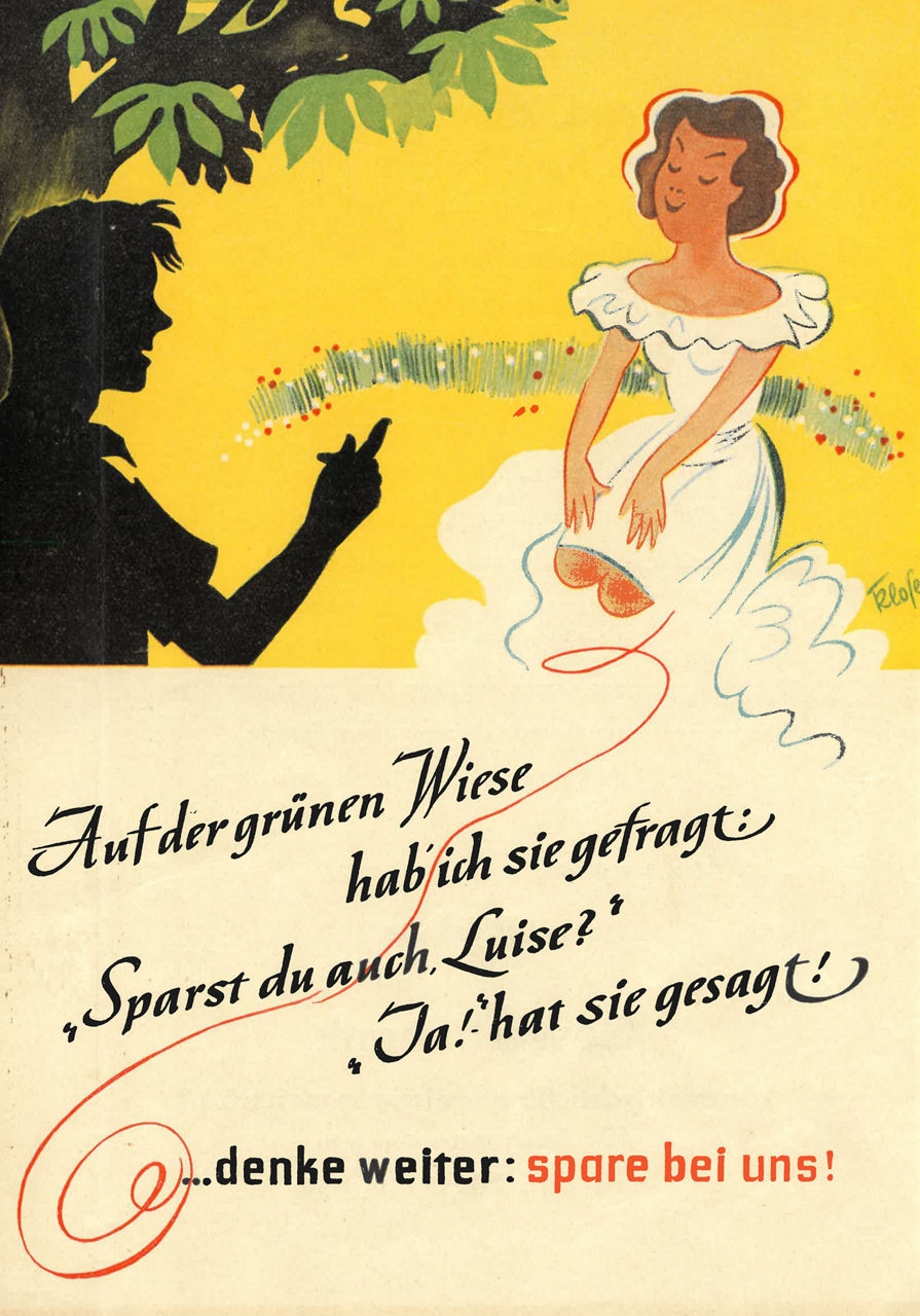 Luise spart-Werbeanzeige der LKG Sachsen Dresden (Vorgängerinstitut der Bank für Kirche und Diakonie) aus den 1950-er Jahren