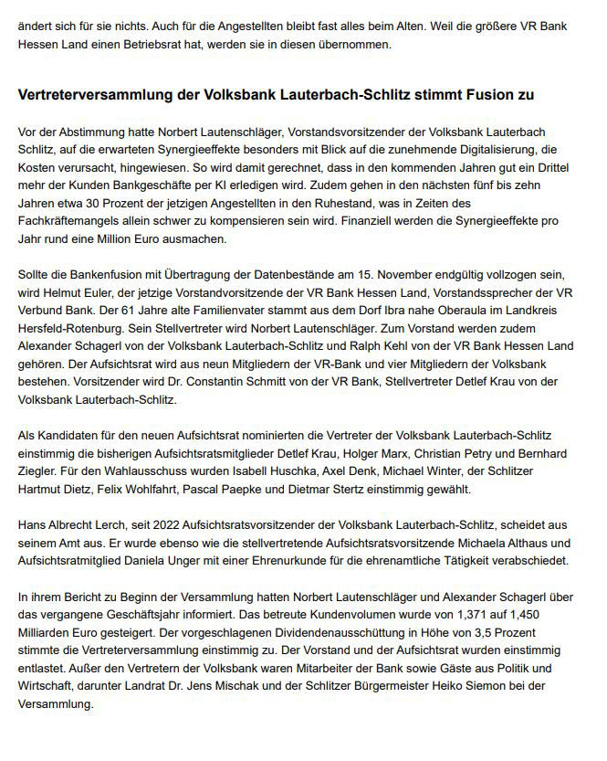 Zeitungsseite aus der Onlineausgabe der Fuldaer Zeitung
