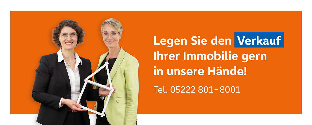 Banner mit dem Claim "Legen Sie den Verkauf Ihrer Immobilie gern in unsere Hände!" und den beiden Kolleginnen des Immoteams