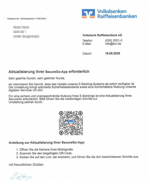 Gefälschter Volksbank-Brief
