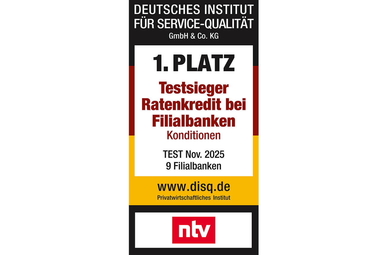 Testsieger-Auszeichnung als bester Ratenkredit bei Filialbanken