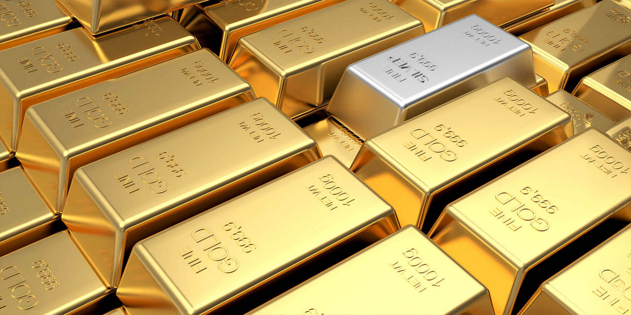 Goldbarren und Silberbarren