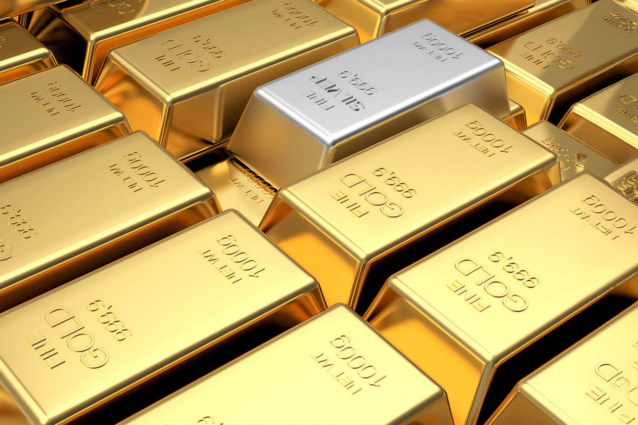 Goldbarren und Silberbarren