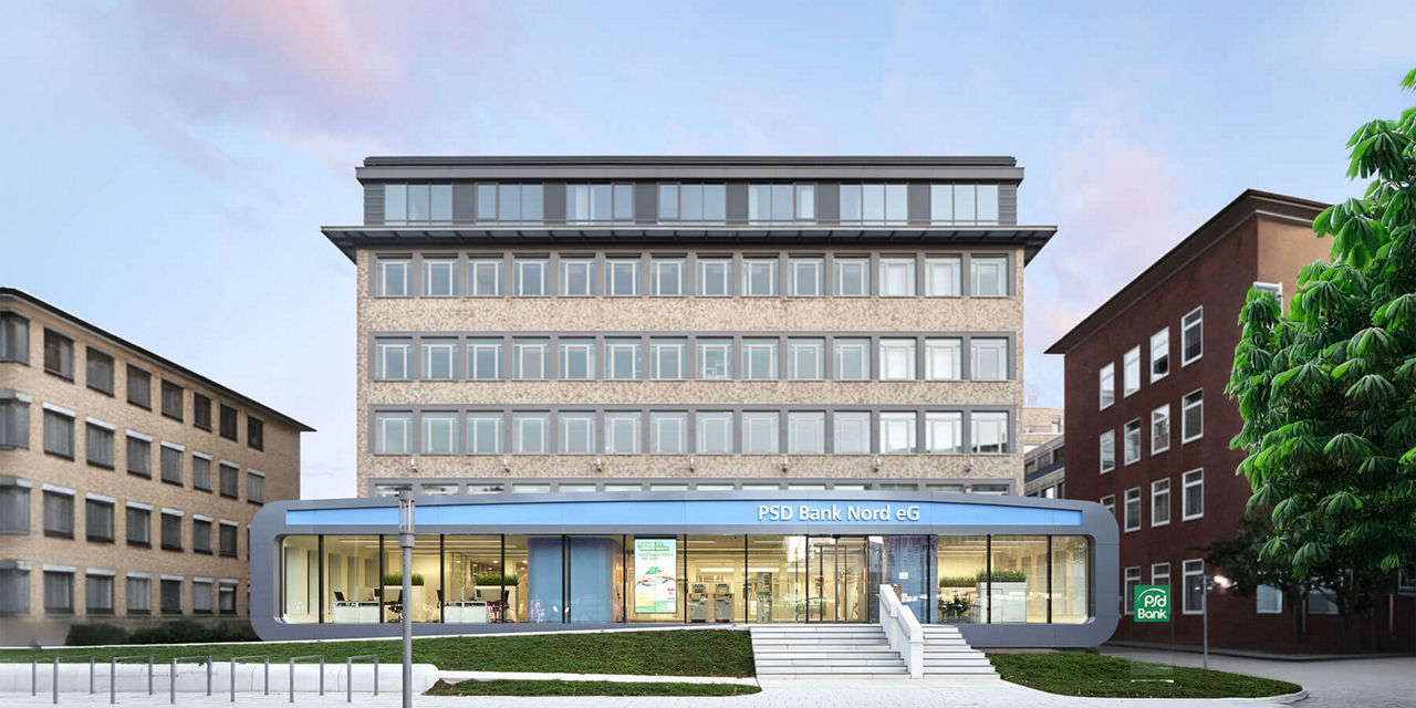 Hauptfiliale der PSD Bank Nord in Hamburg von außen