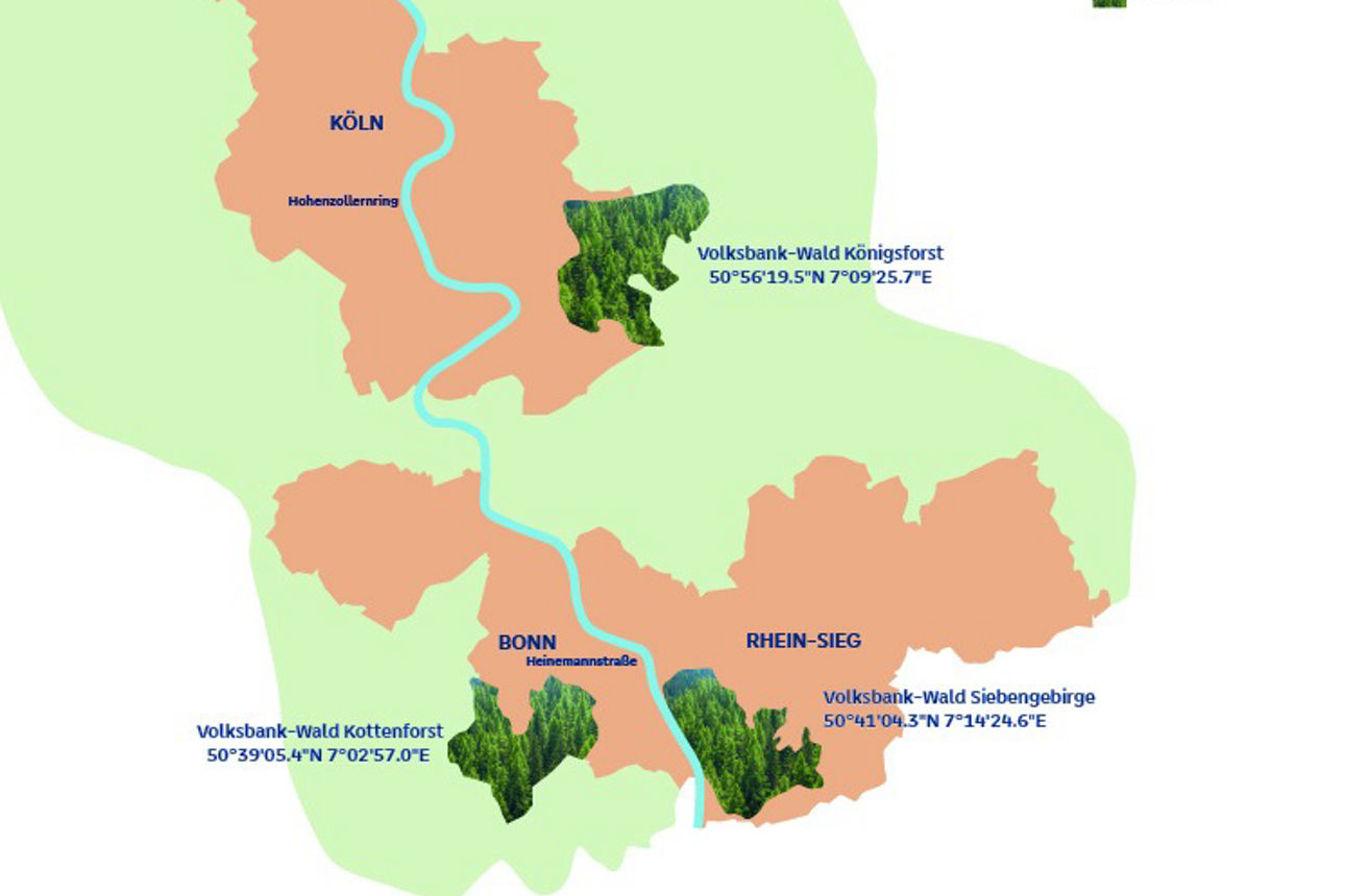 Geschäftsgebiet der Volksbank Köln Bonn inkl. der Volksbank-Wald Gebiete