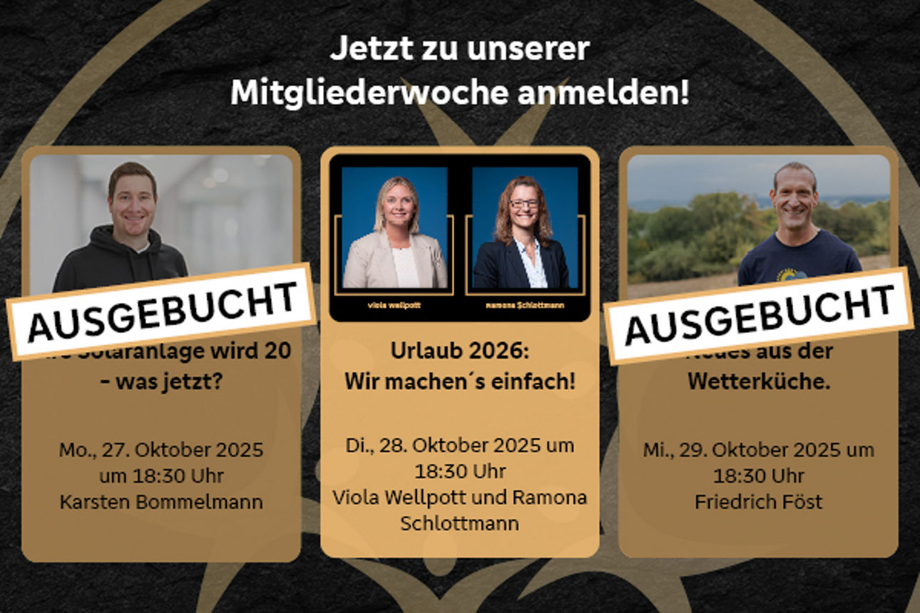 Grafik in Schwarz und Gold mit den Infos zu drei Vortragsabenden