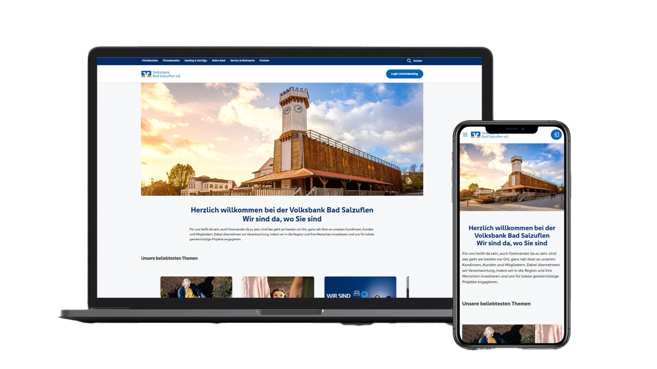 Laptop und Handy zeigen eine Ansicht der Website