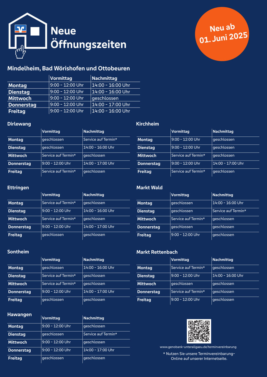 Plakat mit den neuen Öffnungszeiten (gültig ab 01.06.2025)