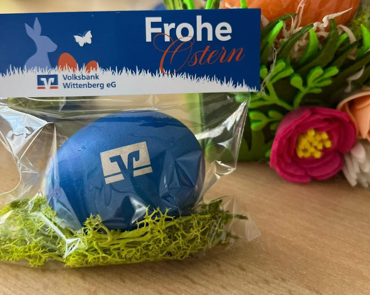 Osterei mit Volksbank-Logo