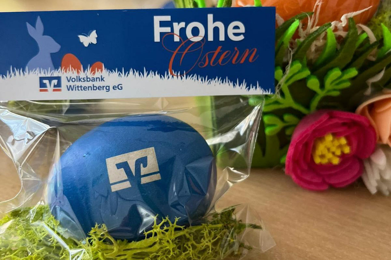 Osterei mit Volksbank-Logo