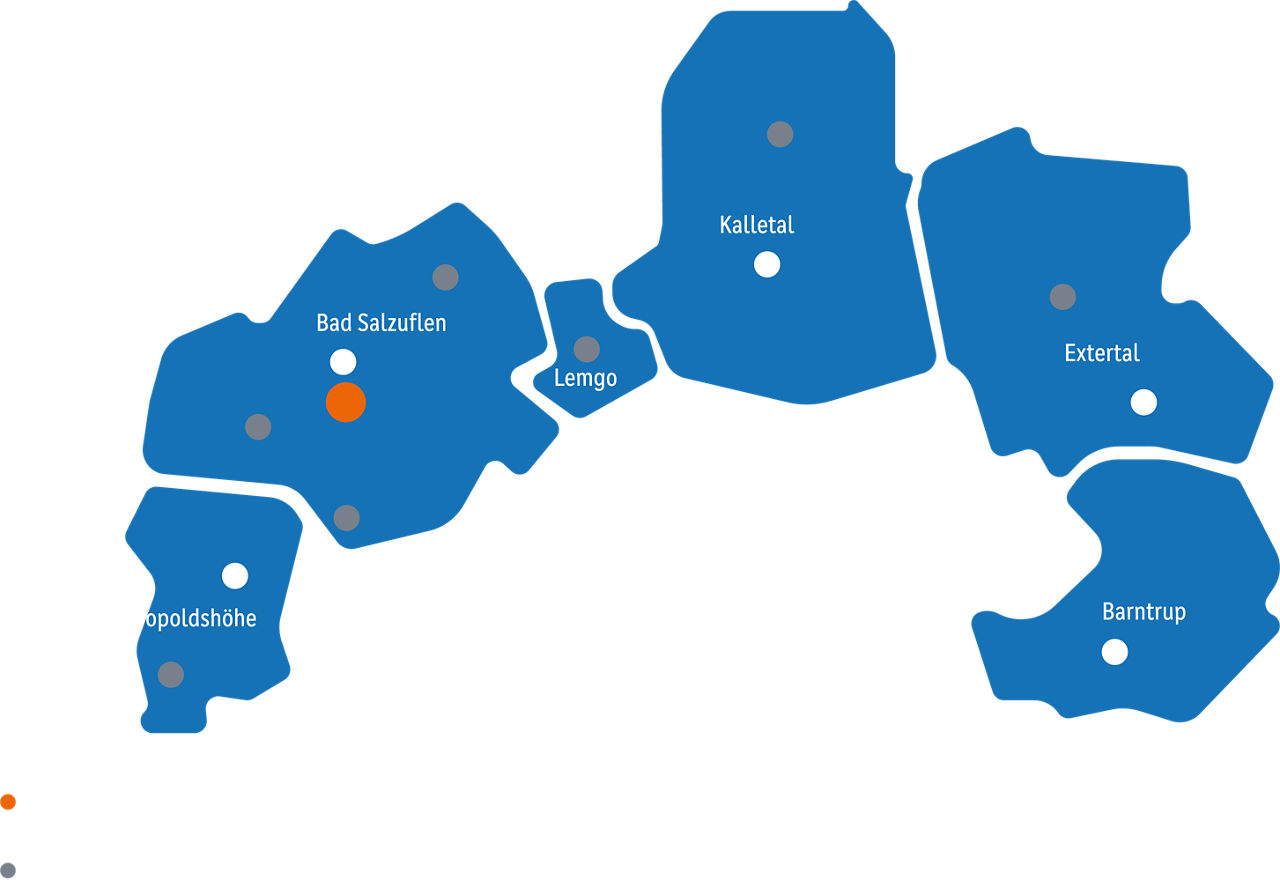 Eine Karte des Geschäftsgebiets der Volksbank Bad Salzuflen