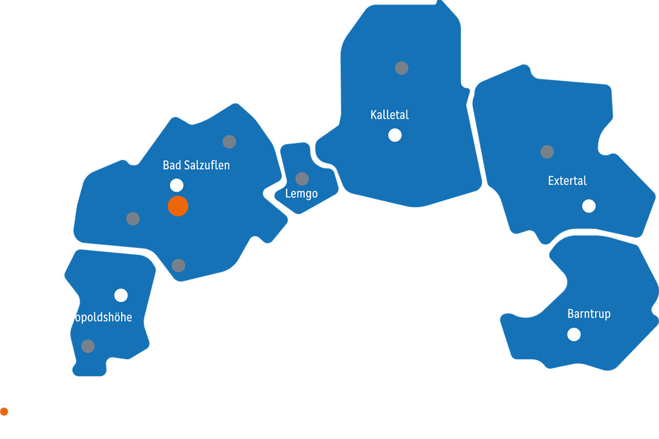 Eine Karte des Geschäftsgebiets der Volksbank Bad Salzuflen