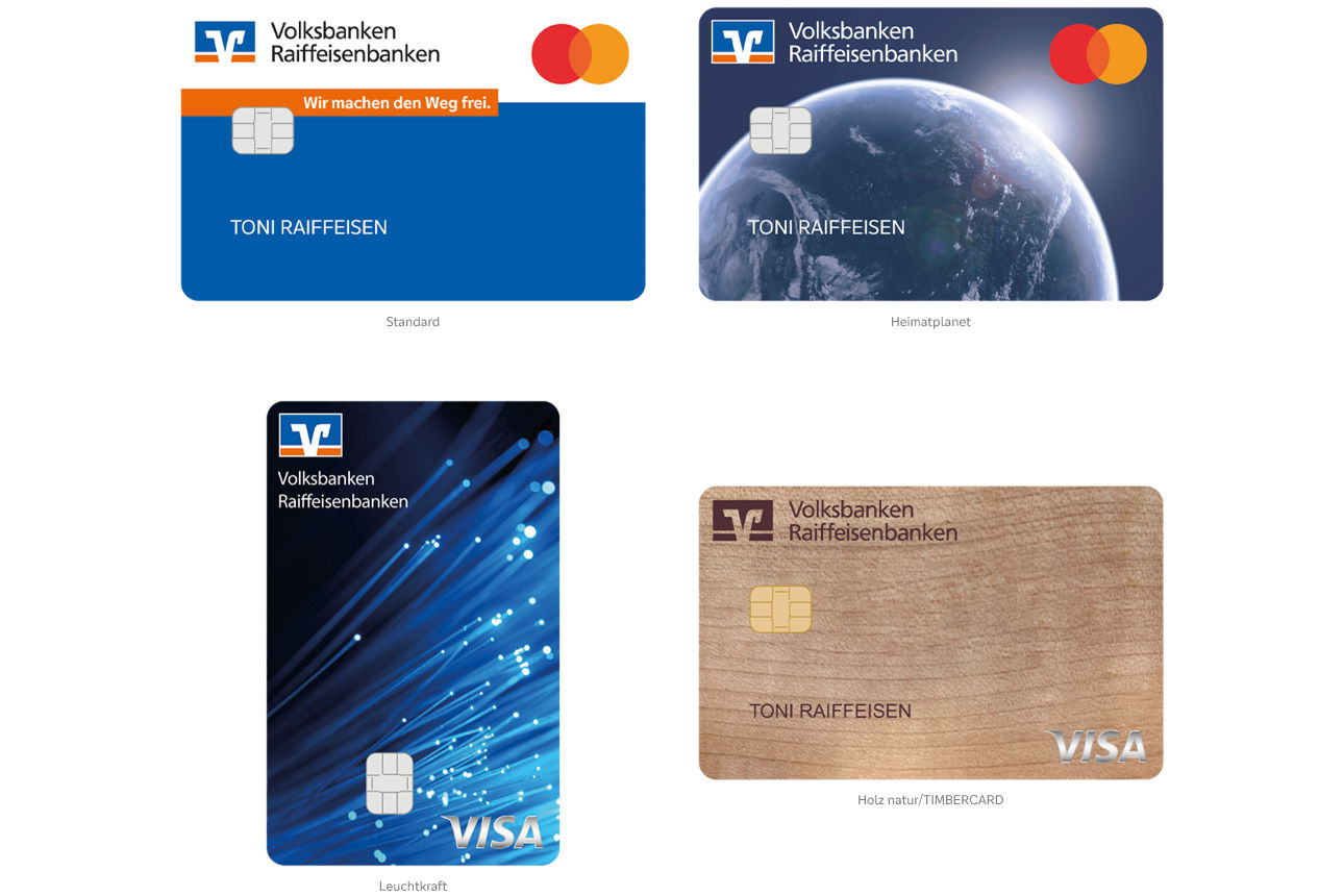 Vier verschiedene Motive für Kreditkarten