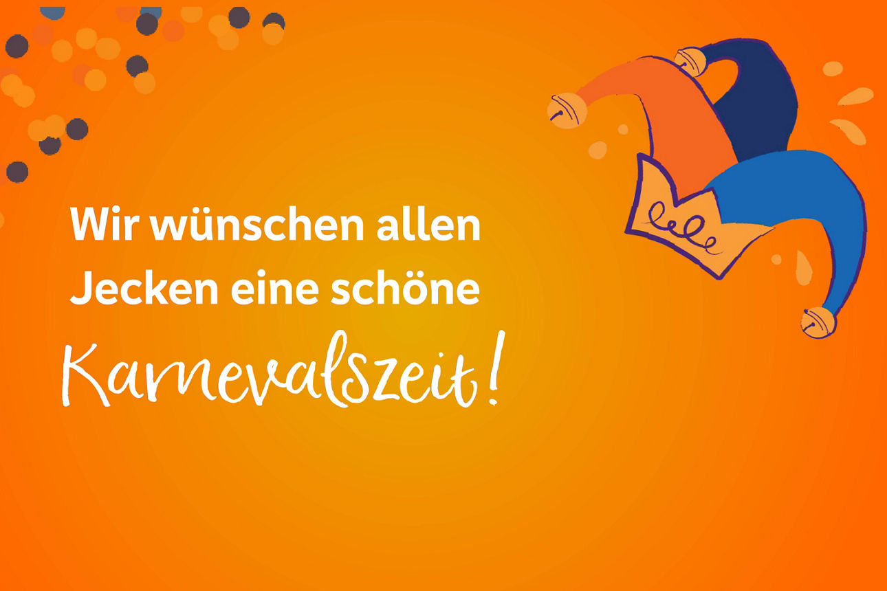 Gruß zu Karneval auf orangefarbenem Hintergrund