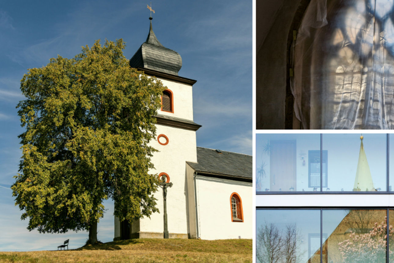 Drei Kirchenansichten aus verschiedenen Perspektiven 