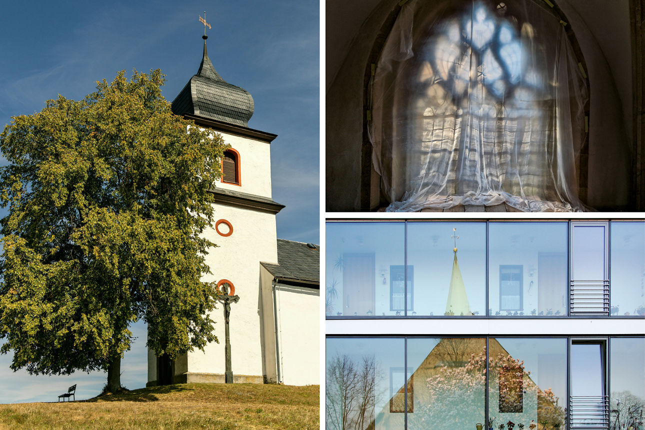 Drei Kirchenansichten aus verschiedenen Perspektiven