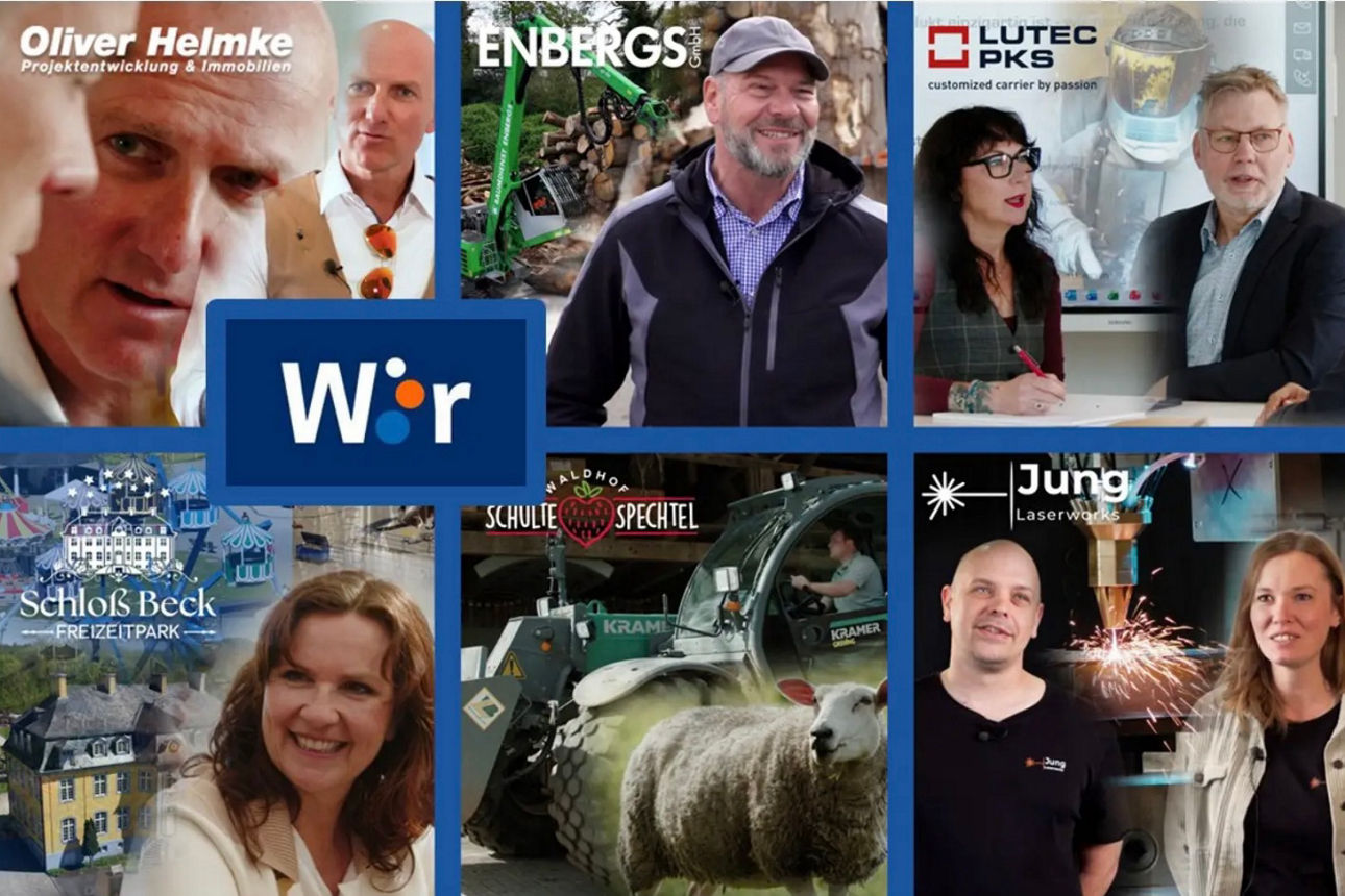 Collage mit sechs Firmenkunden der Vereinten Volksbank