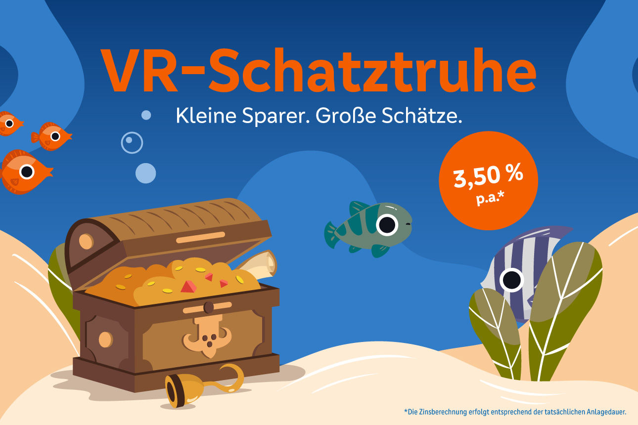 ine offene Schatztruhe voll mit Gold auf dem Meeresboden