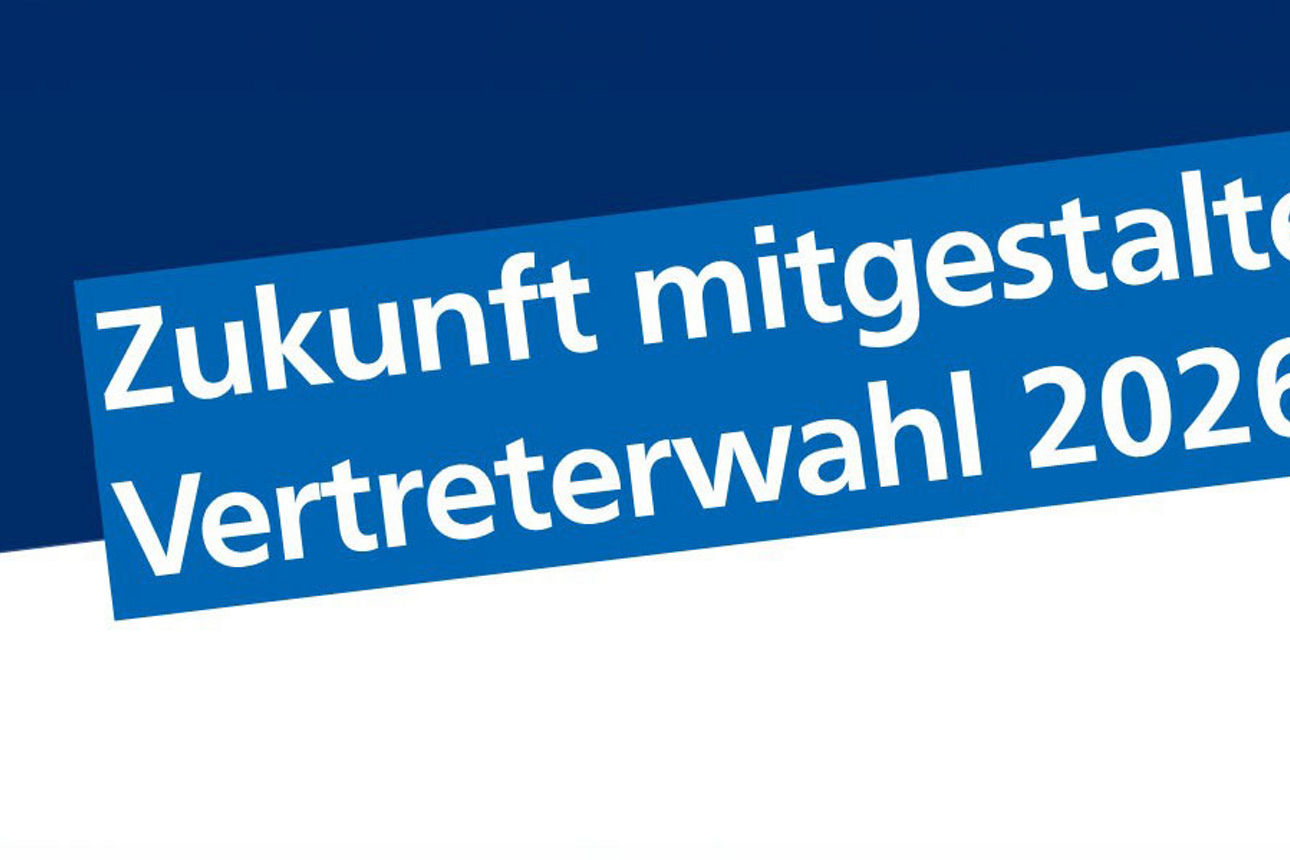 Blaues Banner mit dem Schriftzug „Zukunft mitgestalten. Vertreterwahl 2026“.