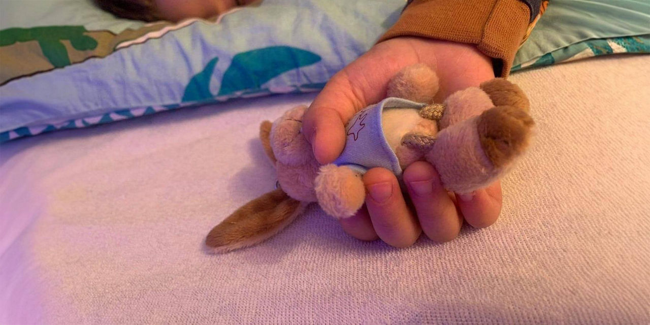 Kind hält Plüschhasen in der Hand