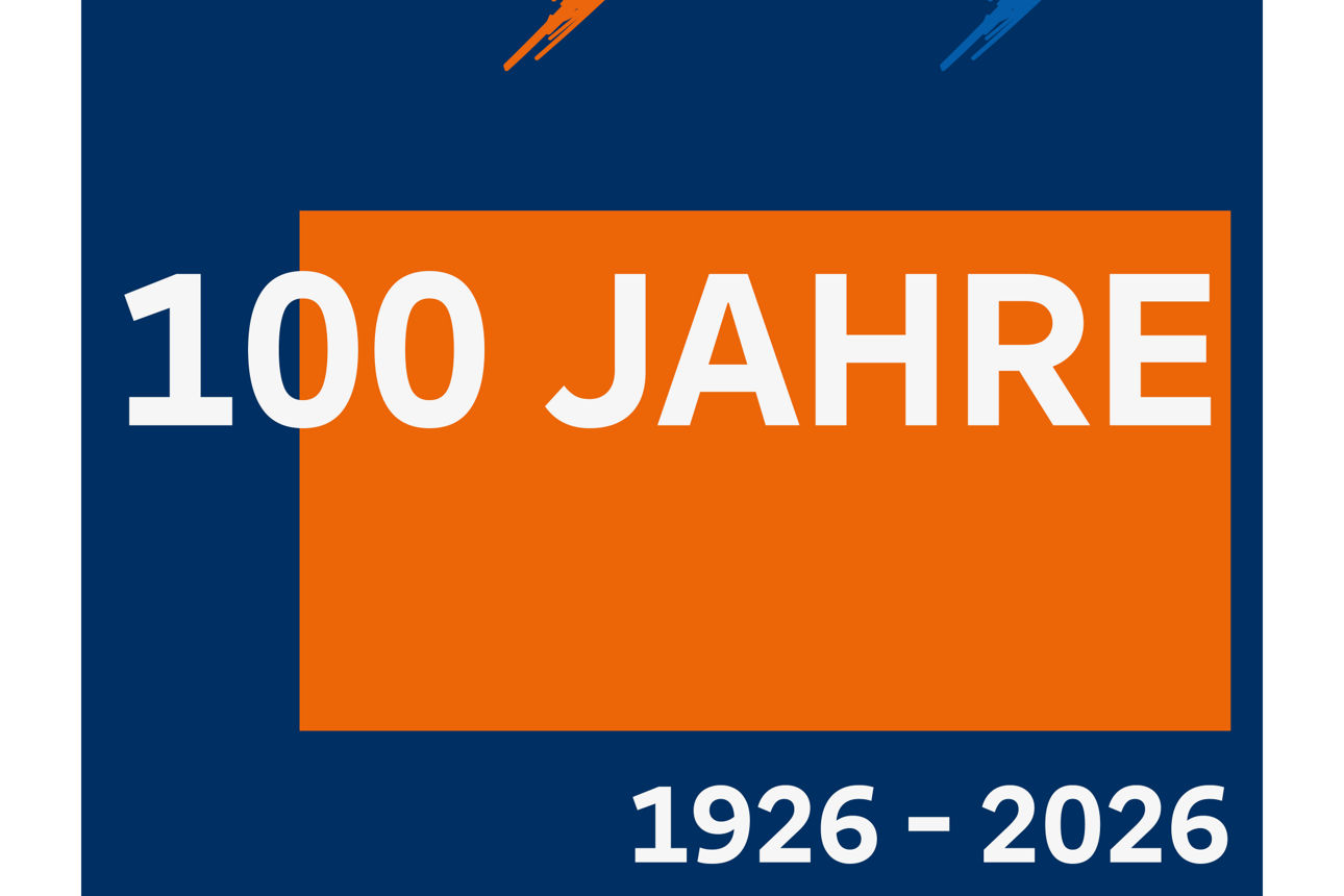 Cover des Jubiläumsmagazin der Bremische Volksbank Weser-Wümme mit weißer Schrifft "100 Jahre" auf orangem Grund