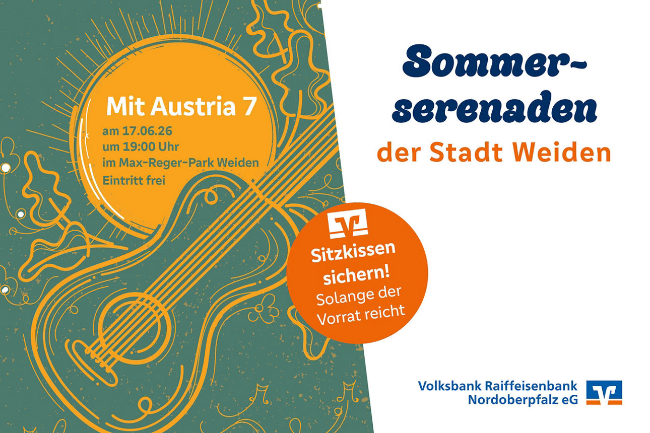 Stilisierte Gitarre mit Hinweis auf die Sommerserenade am 17.06.26 in Weiden 