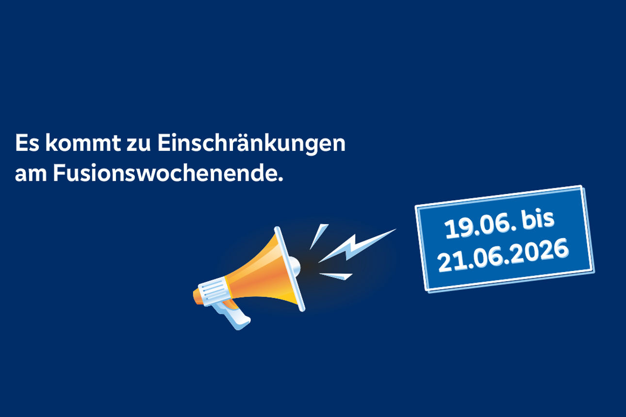 Eine Grafik, welche auf die anstehende Fusion mit der VR-Bank hinweist. Die technische Fusion findet vom 19.-21.6.2026 statt.
