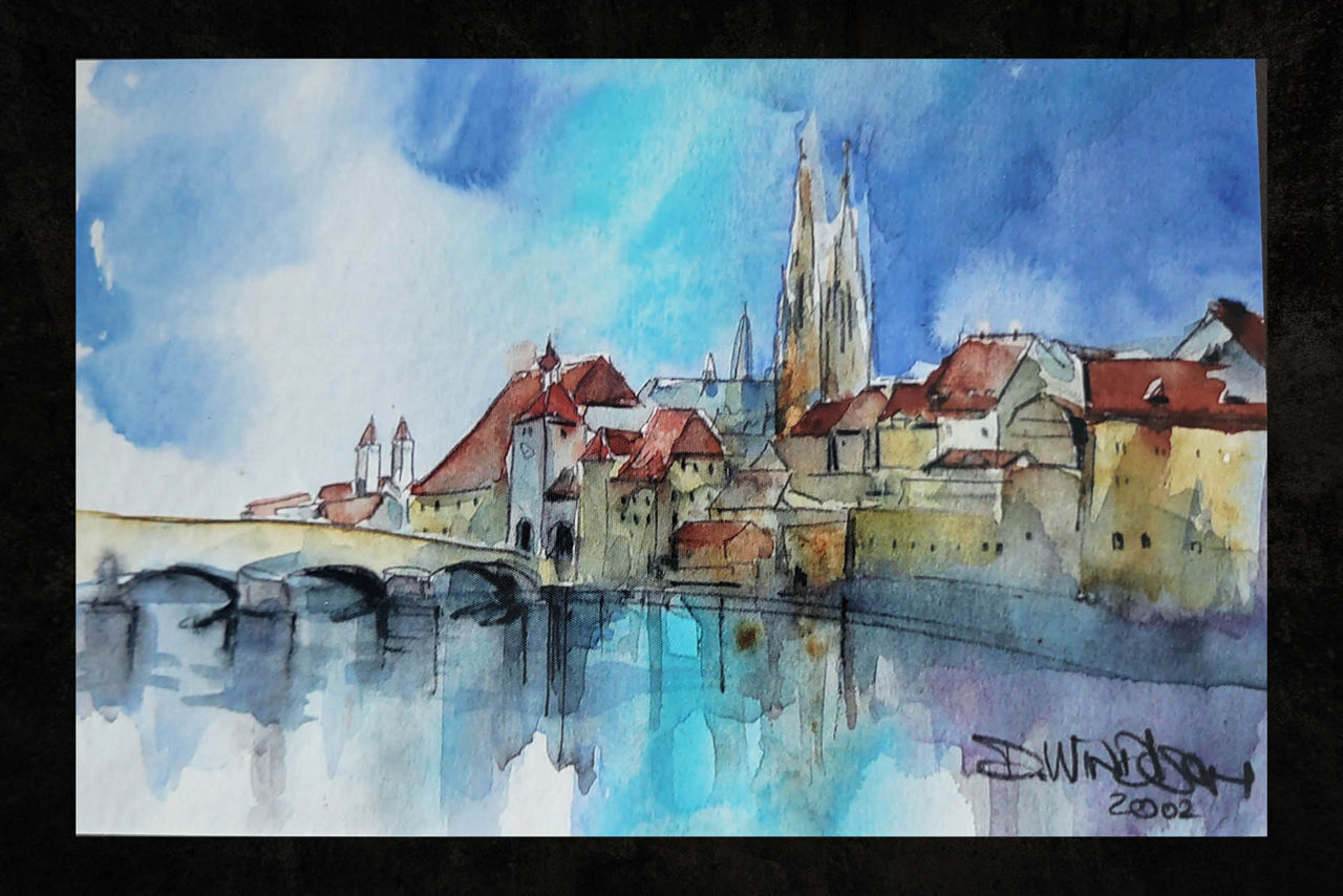 Steinerne Brücke Regensburg Aquarell