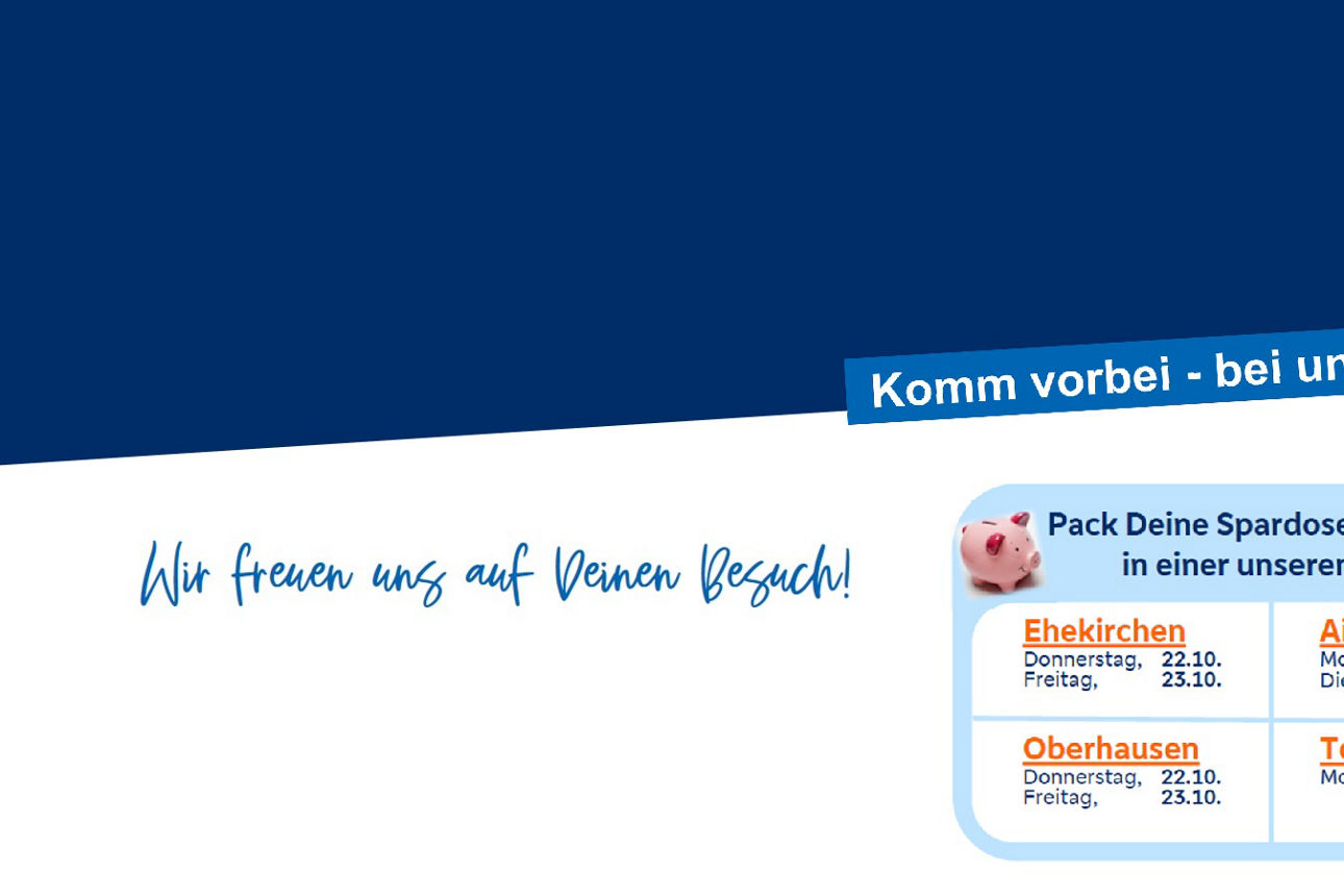 Einladung zu den Spartagen 2026 mit Terminen verschiedener Geschäftsstellen und Aufforderung zum Vorbeikommen.