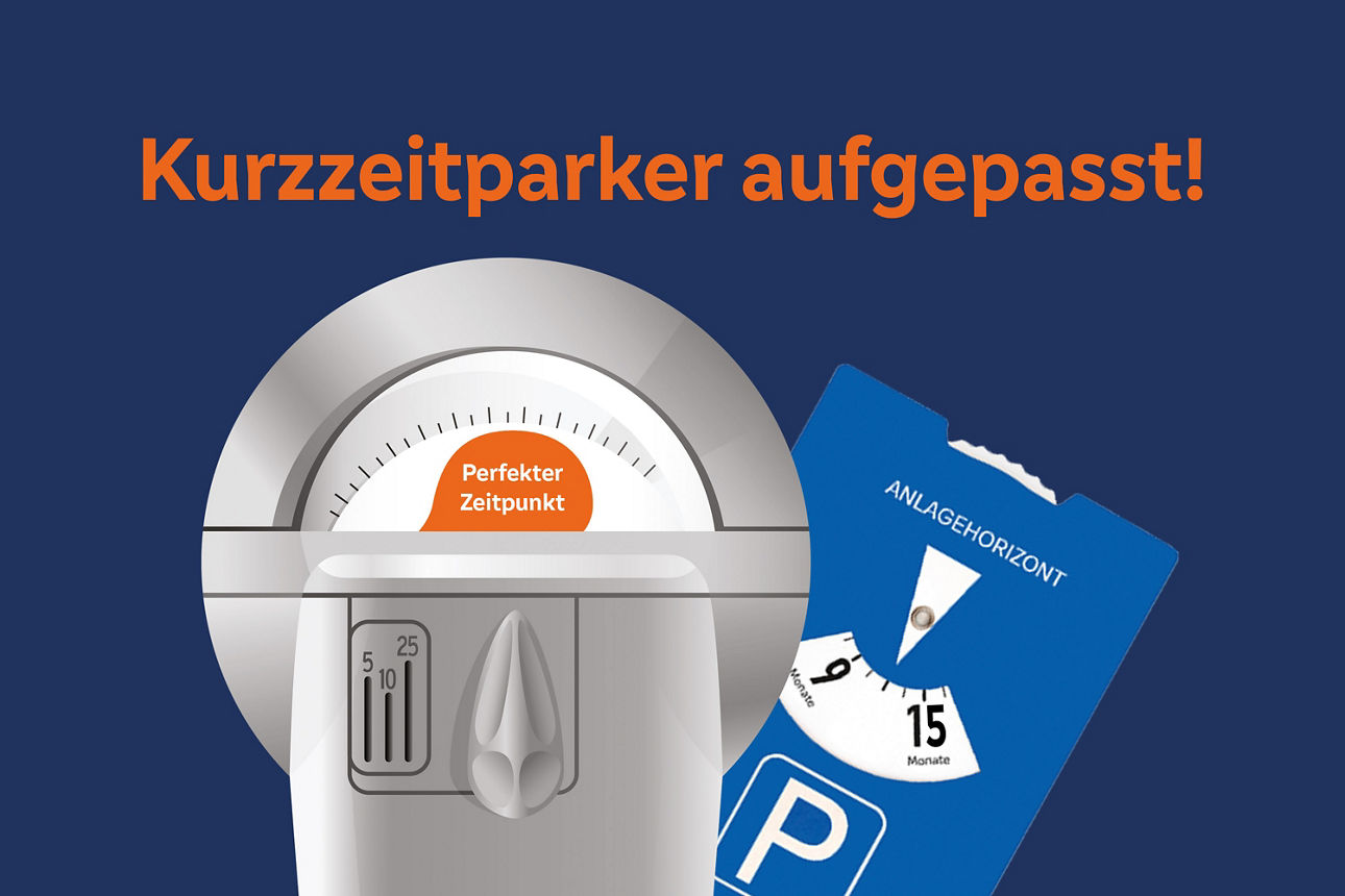 Alt-Text (81 Zeichen): `Parkuhr und blaue Parkscheibe unter der Überschrift „Kurzzeitparker aufgepasst!“`