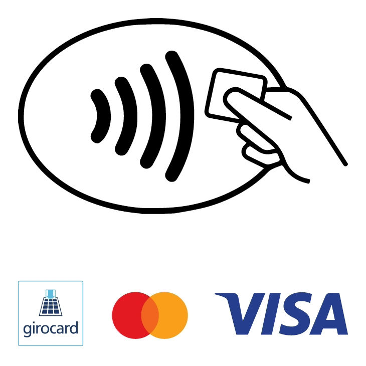 Symbole und Logos von der Kontaklos Funktion, girocard, Mastercard und Visa