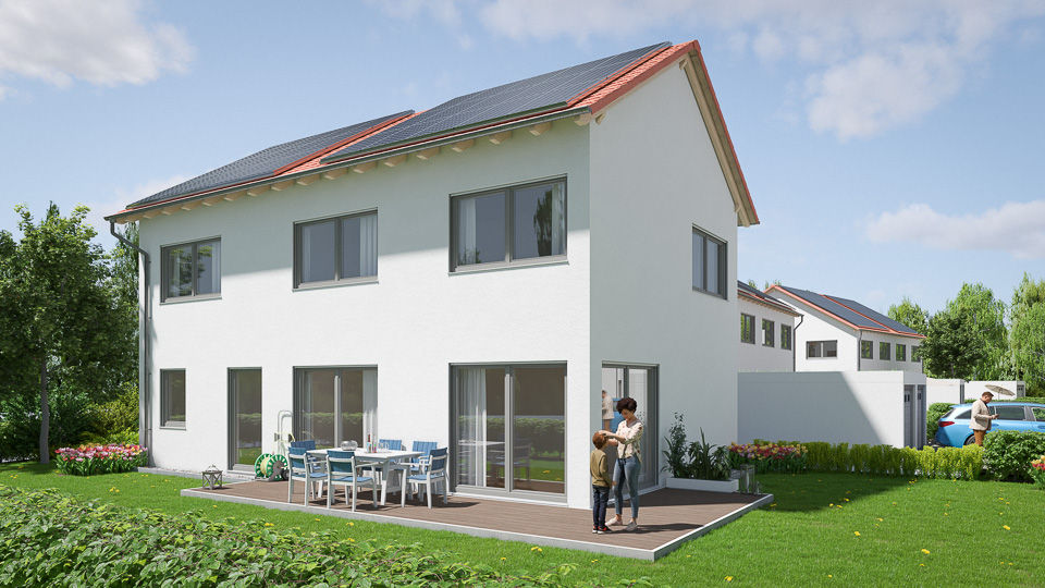 Außenansicht des Musterhauses zum Schätzen