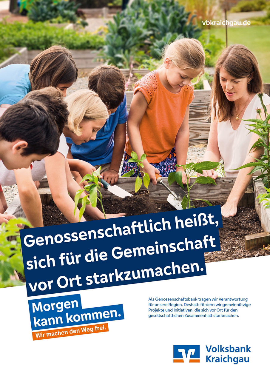 Anzeige zum Thema Regionale Verantwortung Motiv Kinder pflanzen ein Beet