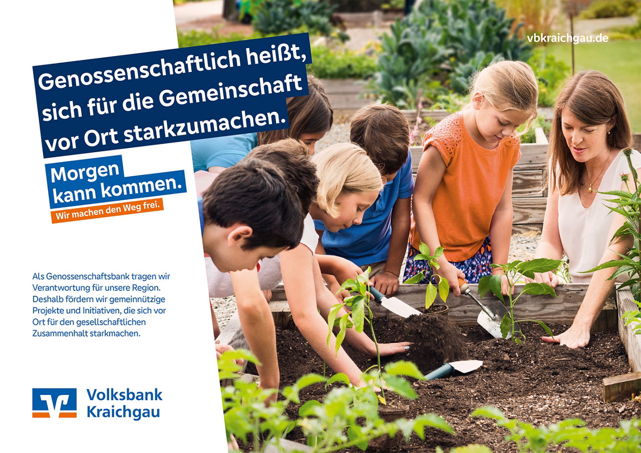 Anzeige zum Thema Regionale Verantwortung Motiv Kinder pflanzen ein Beet