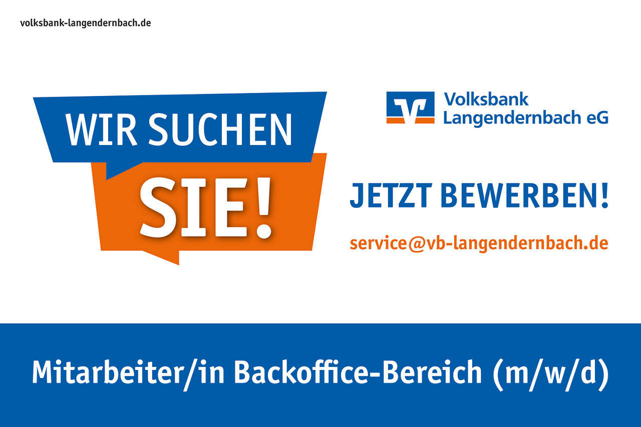 Jetzt bewerben Banner mit Ausschreibung der Stelle Mitarbeier/in Backoffice