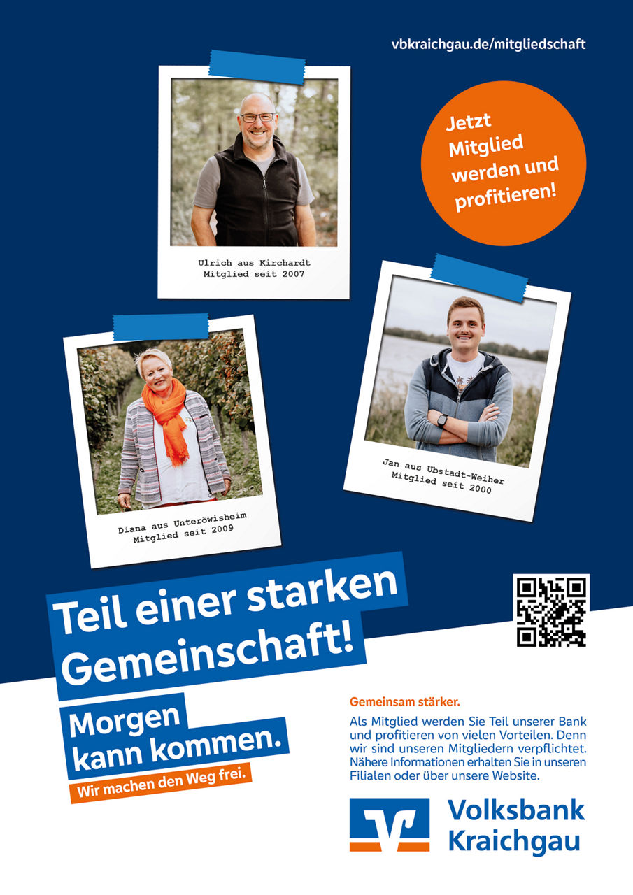 Anzeige zum Thema Mitgliedschaft Hochformat: Teil einer starken Gemeinschaft, Motiv: 3 Polaroidfotos unserer Mitglieder