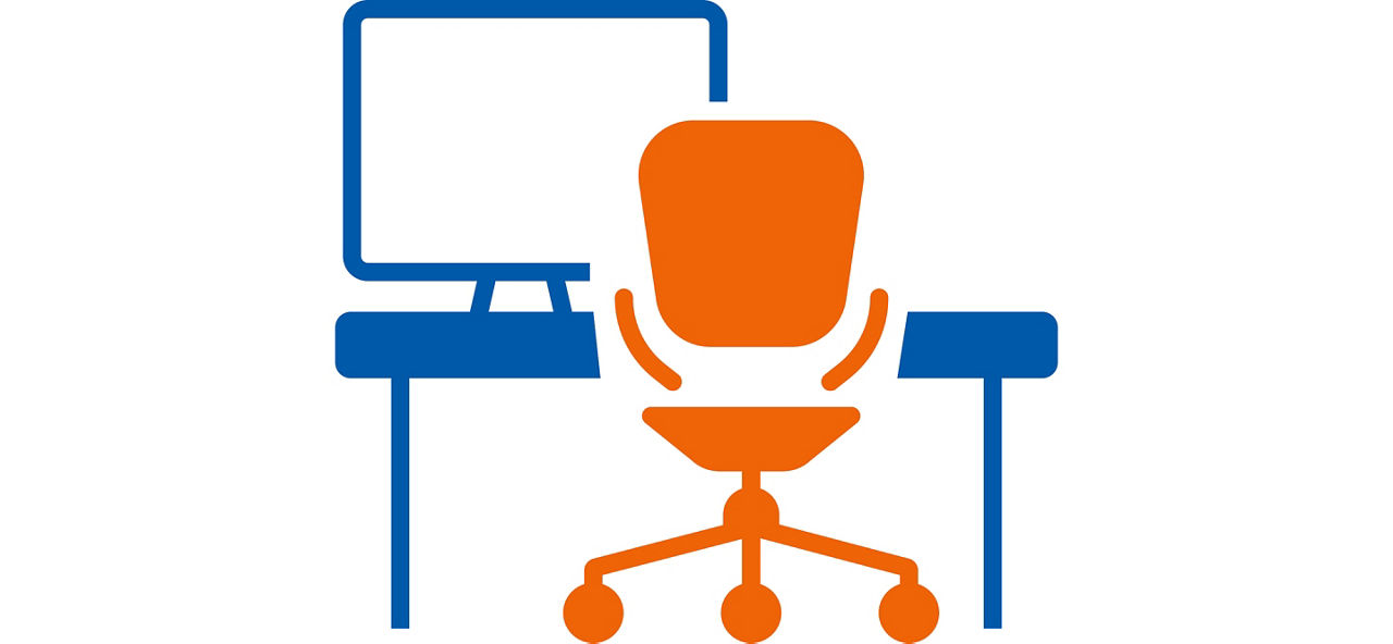 Piktogramm Arbeitstisch und Stuhl