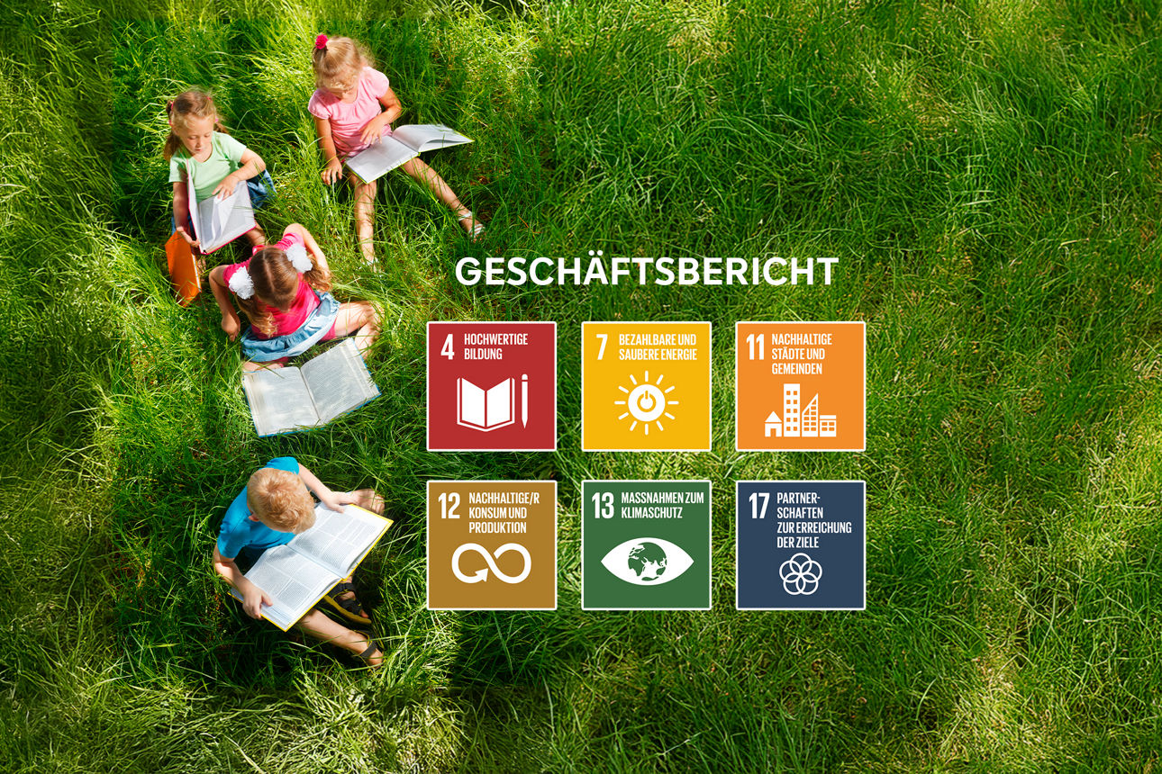 Wiese mit Kindern - im Vordergrund verschiede Icons