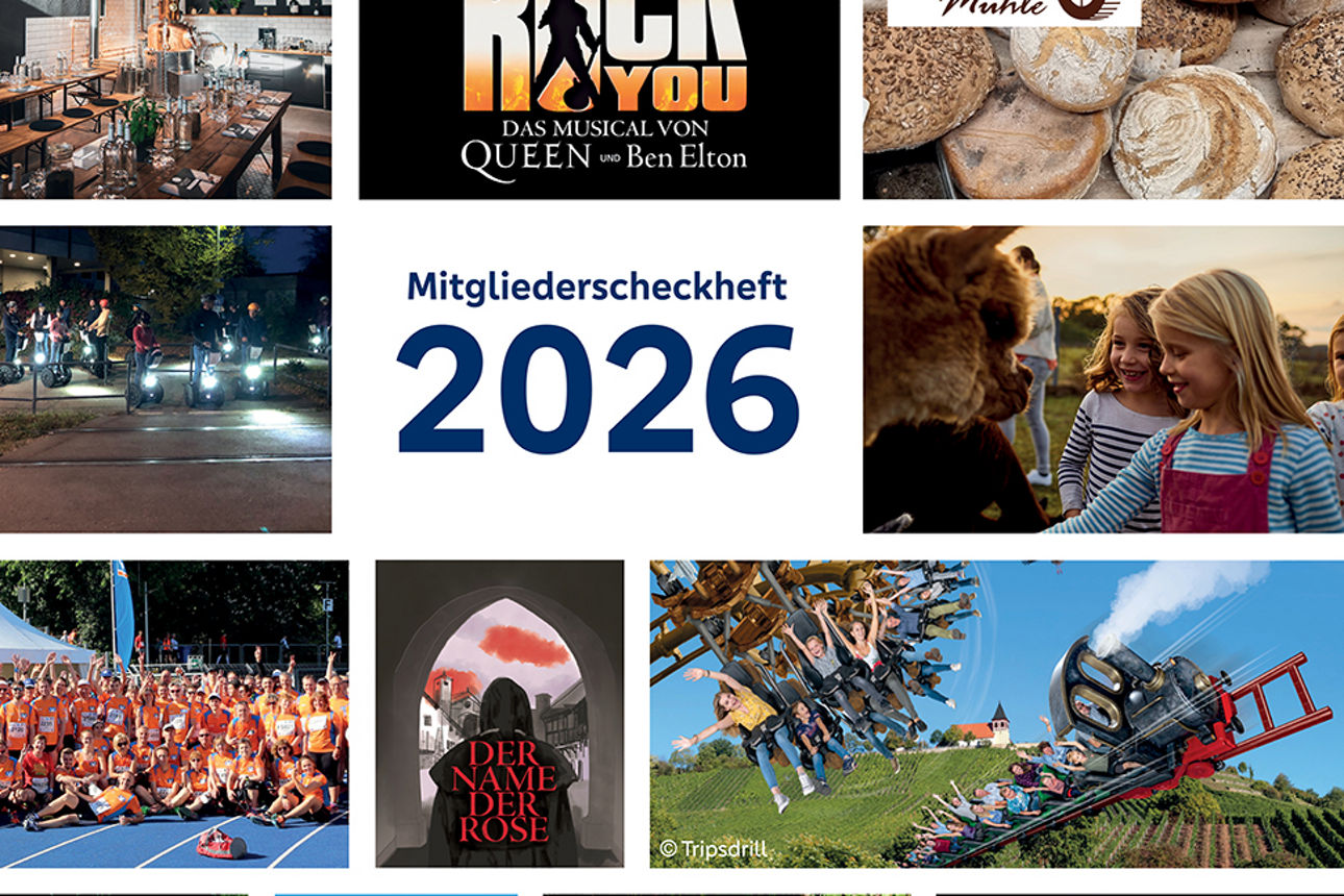 verschiedene Veranstaltungbilder für das Mitgliederscheckheft 2026 sind abgebildet