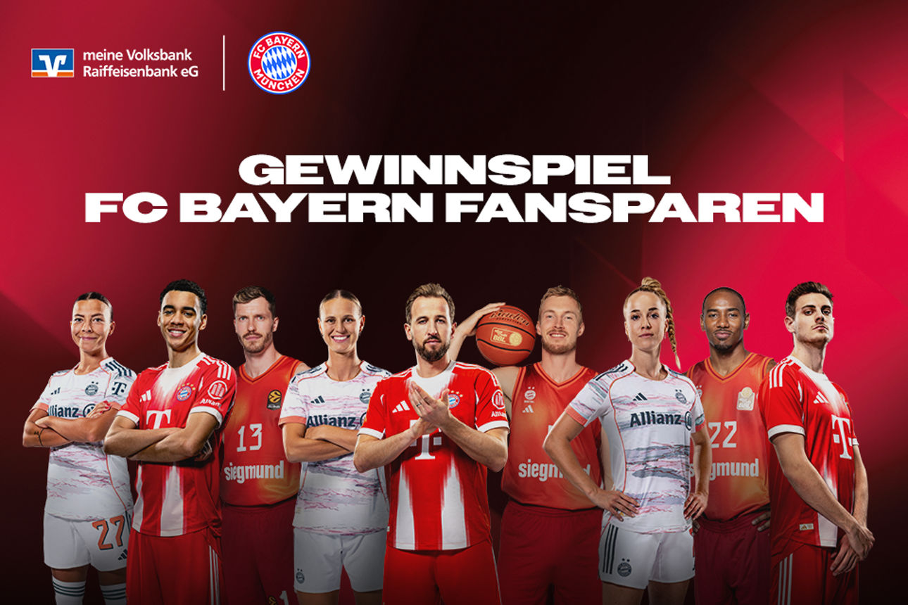 FC Bayern München Spieler und ein Infotext zum FC Bayern Fansparen Gewinnspiel